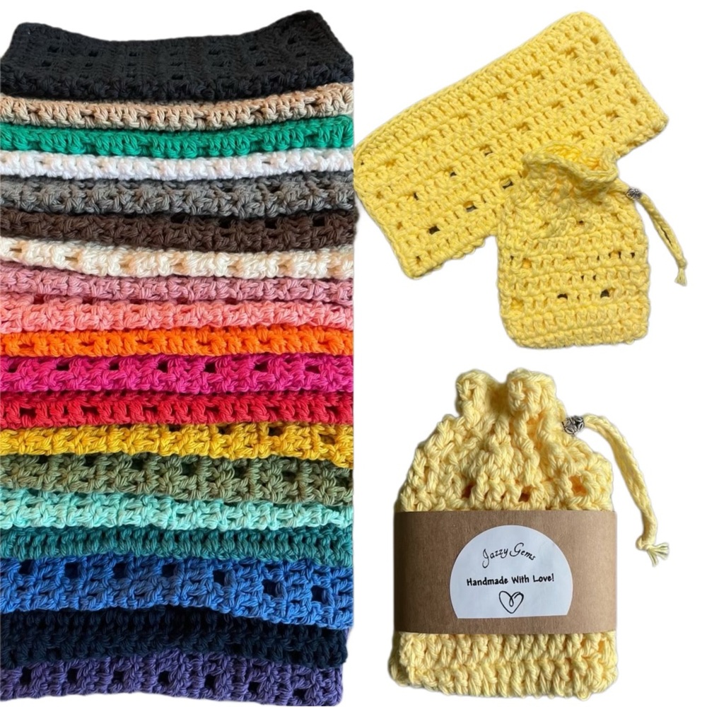 Crochet Soap Saver Bag & Washcloth Set - 100% Cotton - Handmade